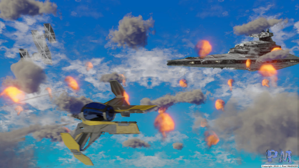 Chasseur Jedi Anakin Skywalker dans une scène de Batailles dans les nuages.