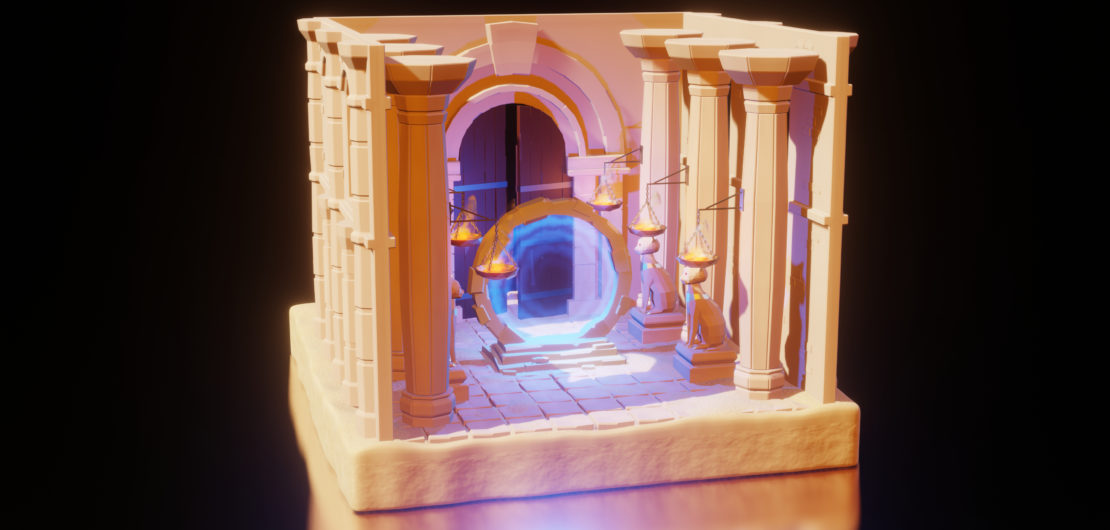 Modélisation 3D d'un Portail magique temple du désert.